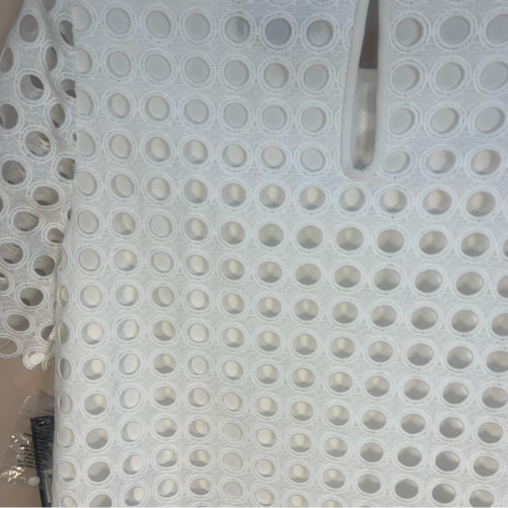 Tahari Circle Eyelet White Lace Shift Dress - Picture 12 of 15
